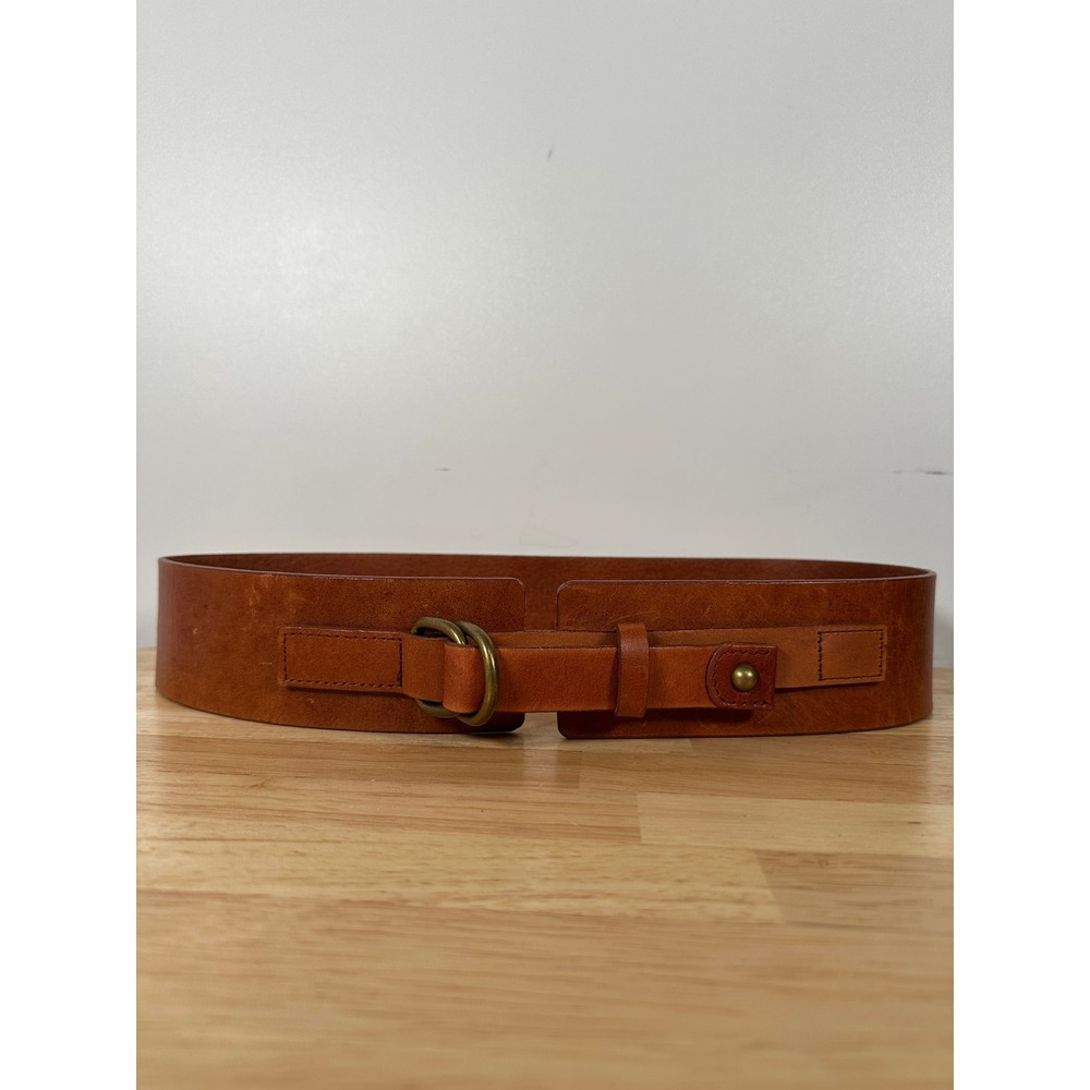 GAP Cognac Brown Solid Leather Wide Cinch D-Ring Waist Belt Boho Western M/L